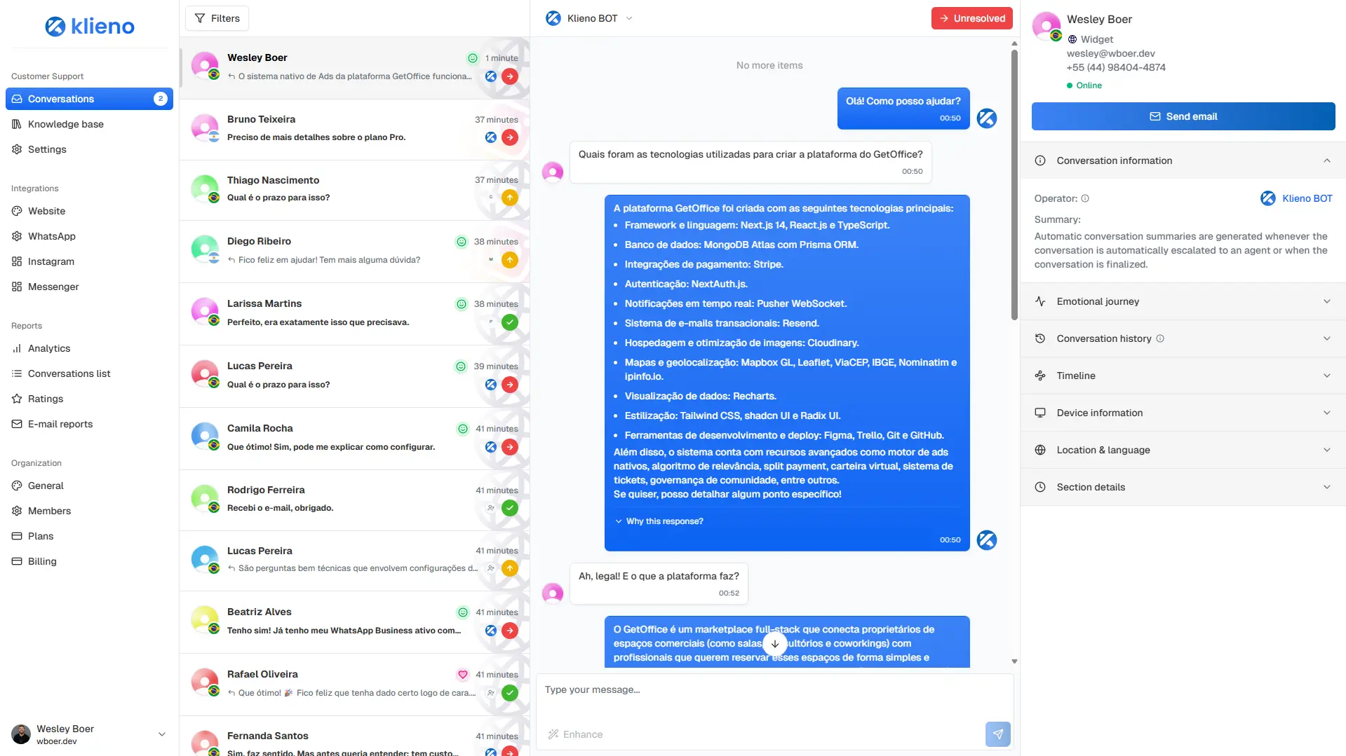 IA respondendo a conversa em tempo real.